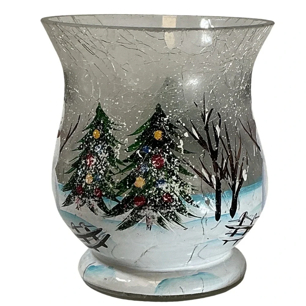 Yankee Candle Votive Crackle Glass Hurricane Candle Holder Winter Christmas 5.5